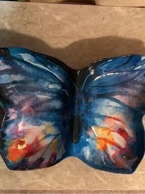 Hand-Painted Blue Butterfly Decorative Bowl